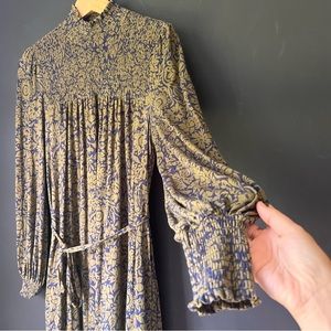 Boden Smocked Paisley Max long sleeve dress